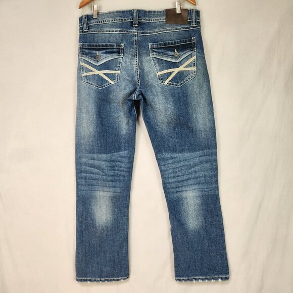 TK Axel Slim Boot Denim Jeans Men's 34x32 Distressed Classic Work Flap Pockets - Picture 2 of 8